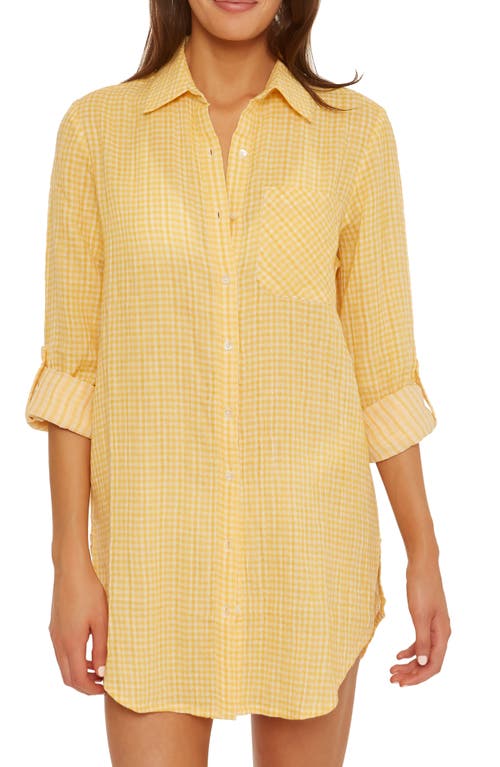 Saturdays Boyfriend Cotton Gingham Cover-Up Shirt in Honey Mustard Multi