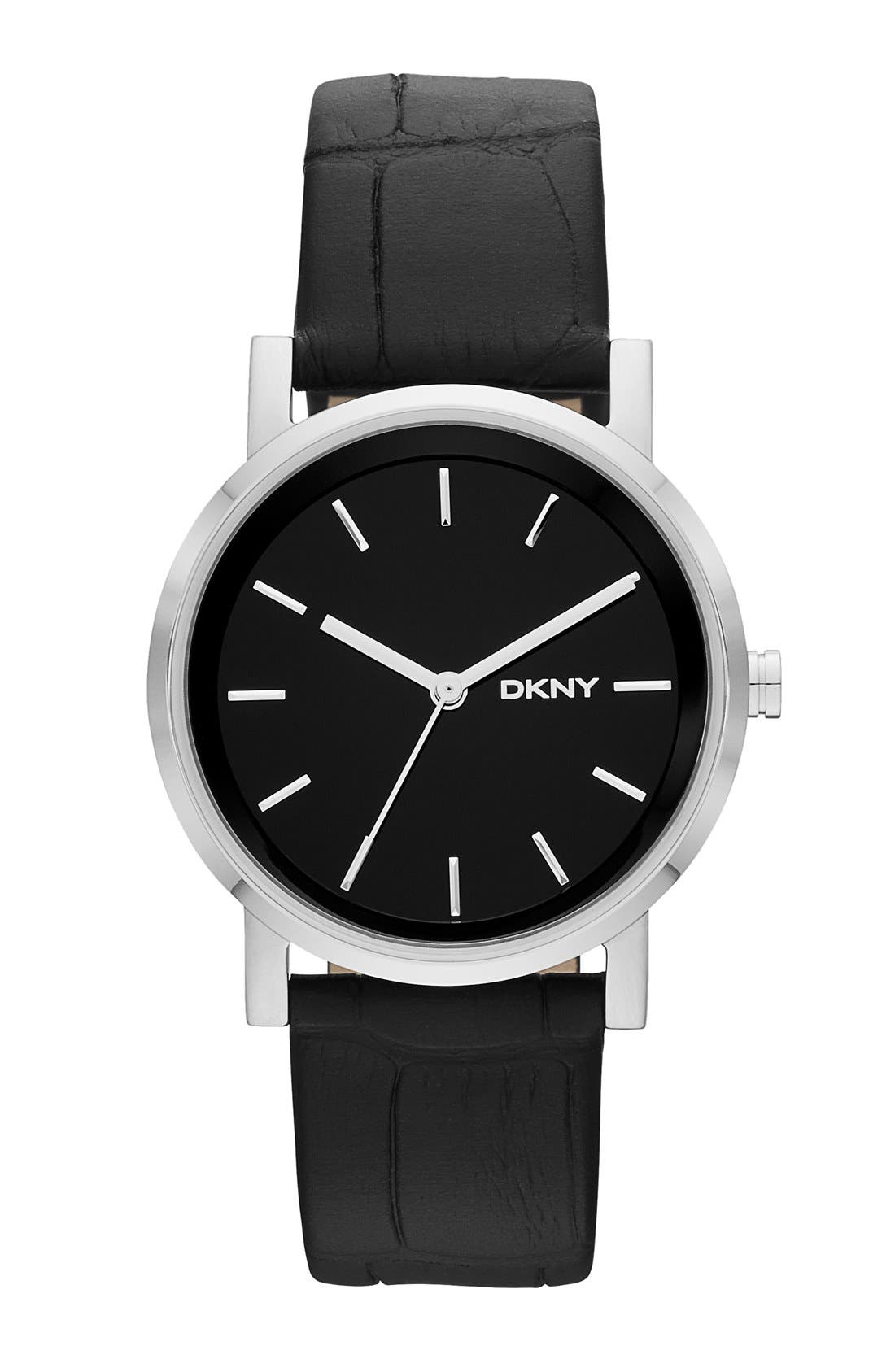 DKNY 'Soho' Round Leather Strap Watch, 34mm Nordstrom