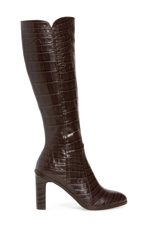 Linea Paolo Kiel Knee High Boot In Brown Crocodile Print Leather