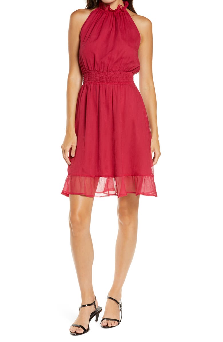 CHELSEA28 High Neck A-line Minidress, Main, color, PINK CERISE
