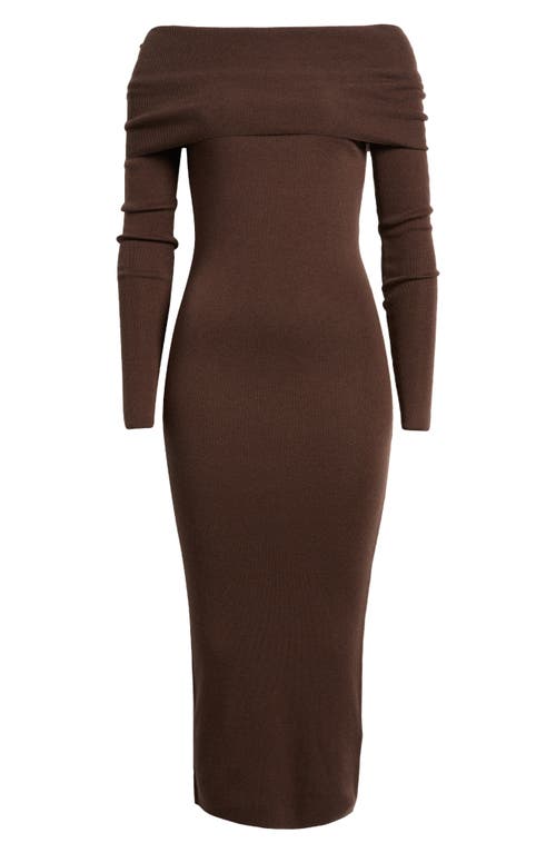 Shop Charles Henry Off The Shoulder Long Sleeve Sweater Dress In Espresso