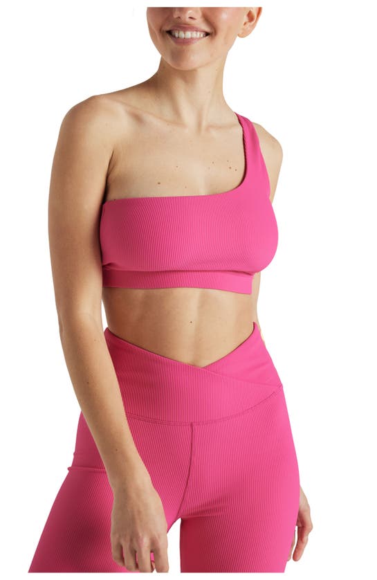Shop Electric Yoga Off Shoulder Rib Bra In Pink Yarrow