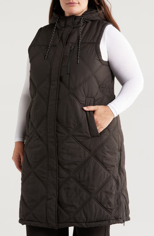 Shop Zella Long Hooded Puffer Vest In Black