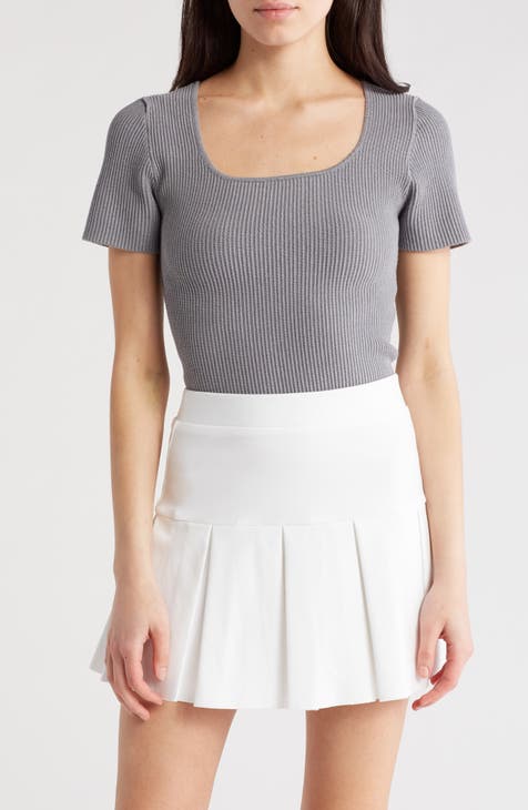 Square Neck Short Sleeve Knit Sweater