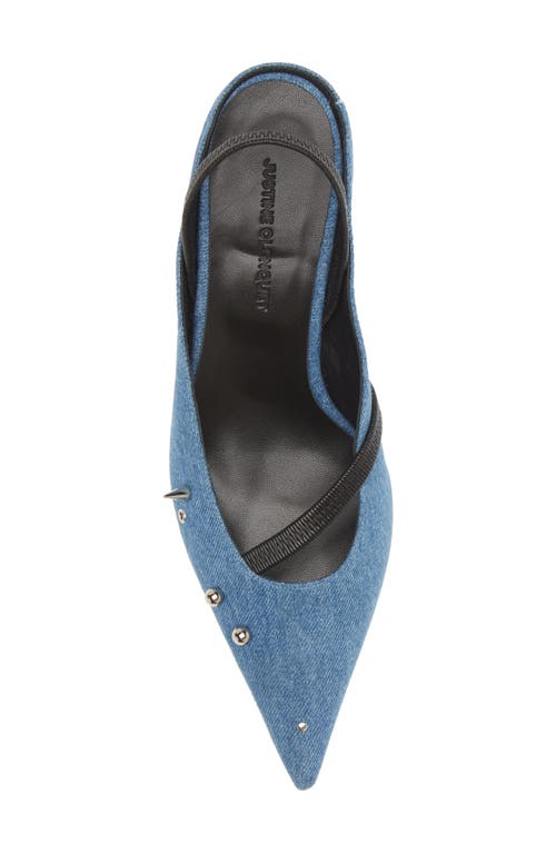 Shop Justine Clenquet Joy Kitten Heel Pointed Toe Slingback Mule In Denim Blue