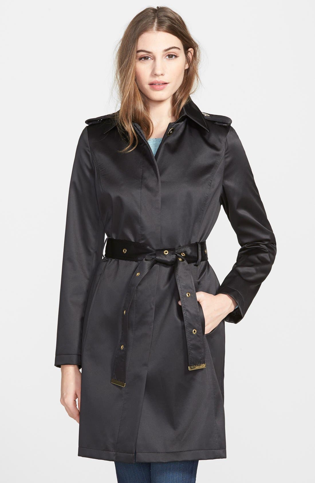 Via Spiga Belted Satin Trench Coat Nordstrom