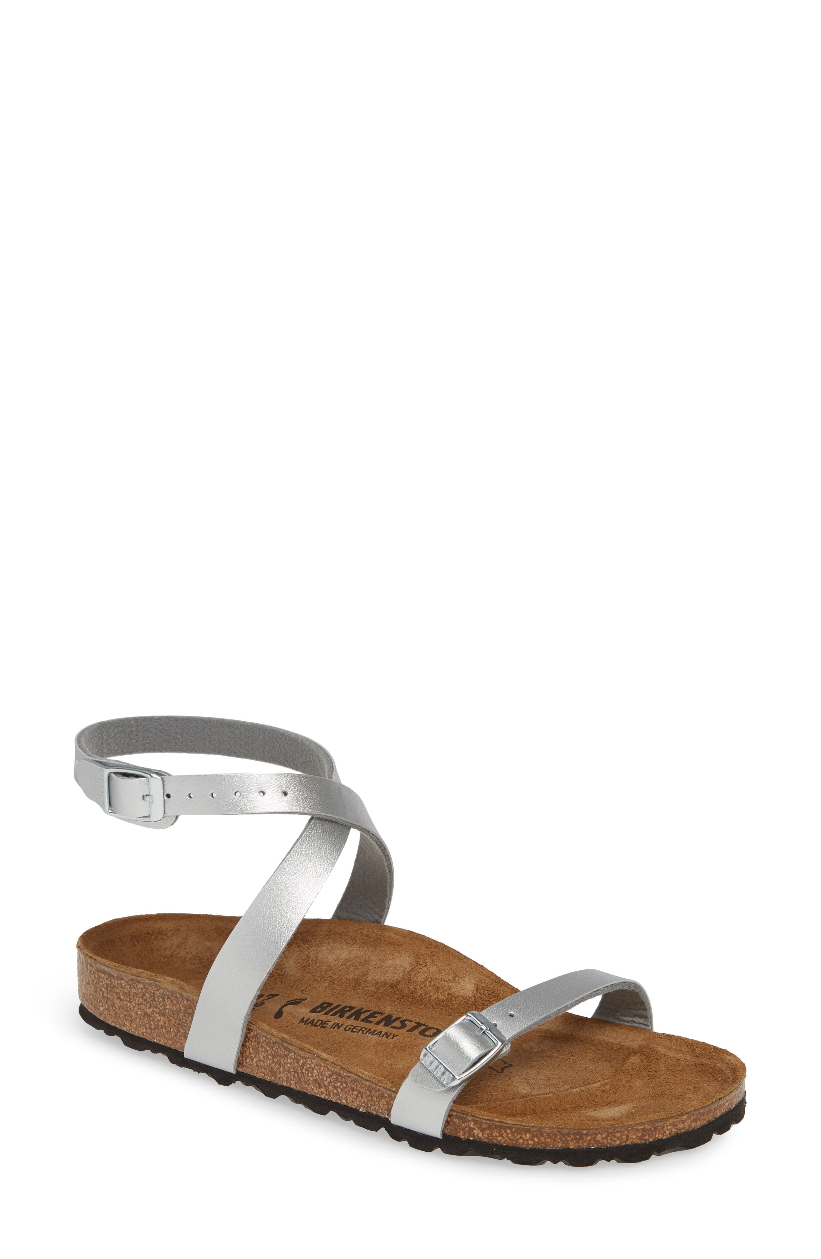 white birkenstocks with ankle strap