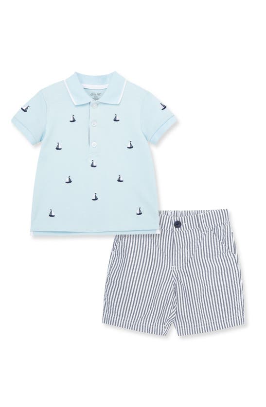 Little Me Boys' Sailboat Embroidered Polo Shirt & Stripe Shorts Set - Baby In Blue