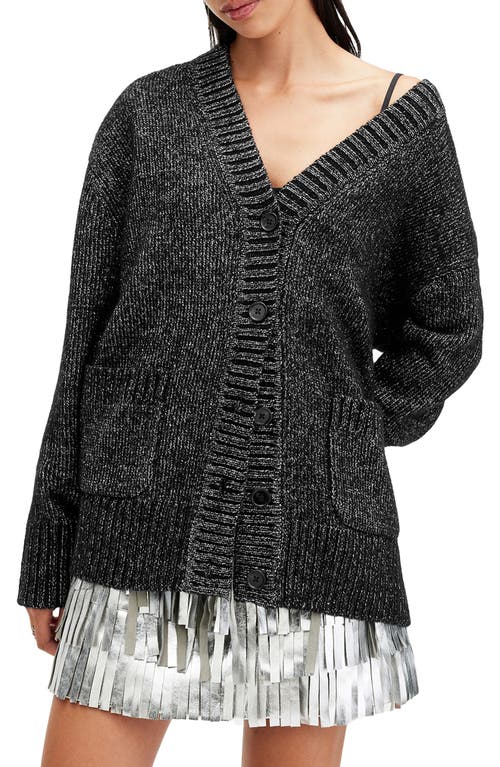 Shop Allsaints Sabrina Metallic Merino Wool Blend Cardigan In Black