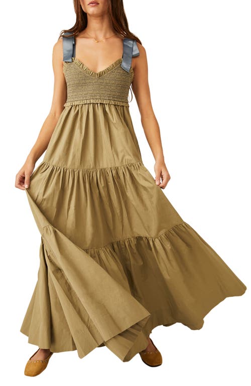 Free People Bluebell Smocked Bodice Tiered Maxi Sundress in Serpent