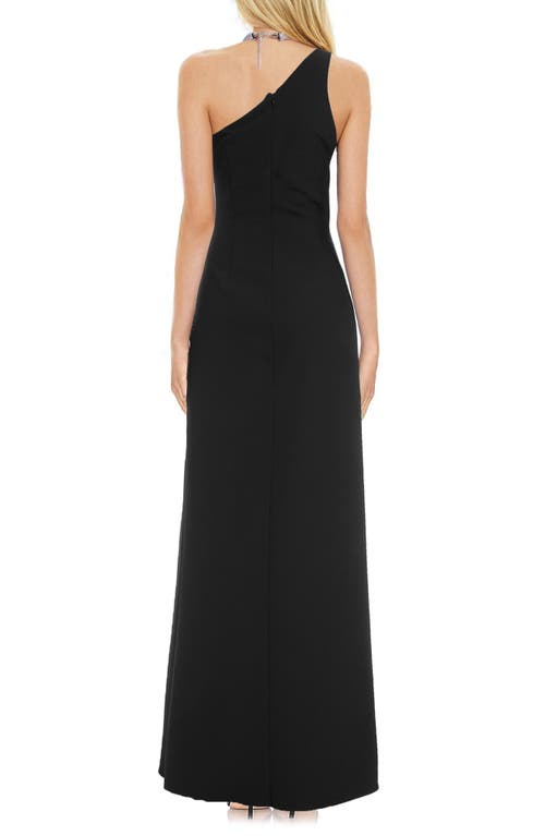 Shop Jewel Badgley Mischka Rhinestone Choker Detail One-shoulder Gown In Black