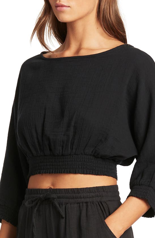 Shop Sea Level Sunset Crop Blouse In Black