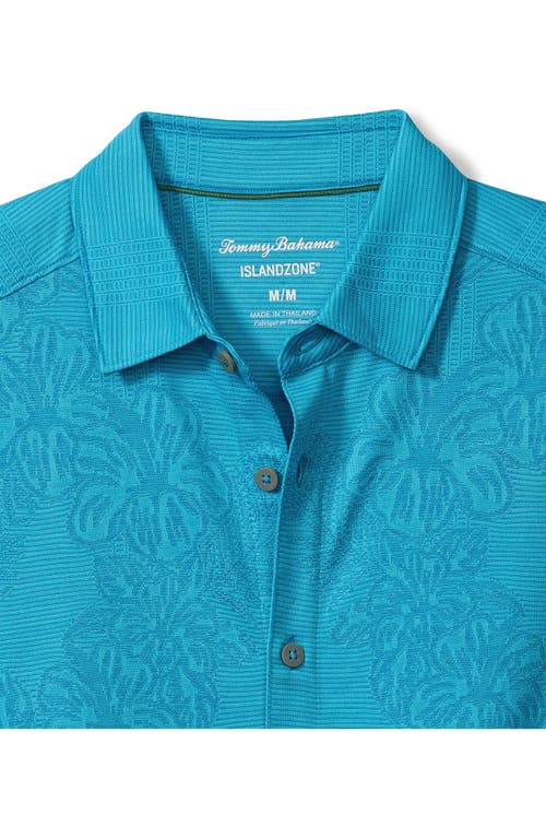 Shop Tommy Bahama Bali Border Floral Jacquard Short Sleeve Silk Button-up Shirt In Aqua Blue