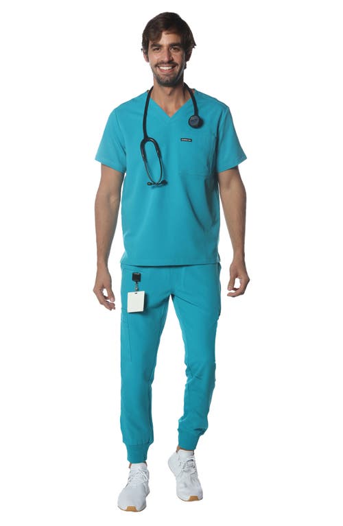 Shop Members Only Brighton 3-pocket Scrub Top In Teal