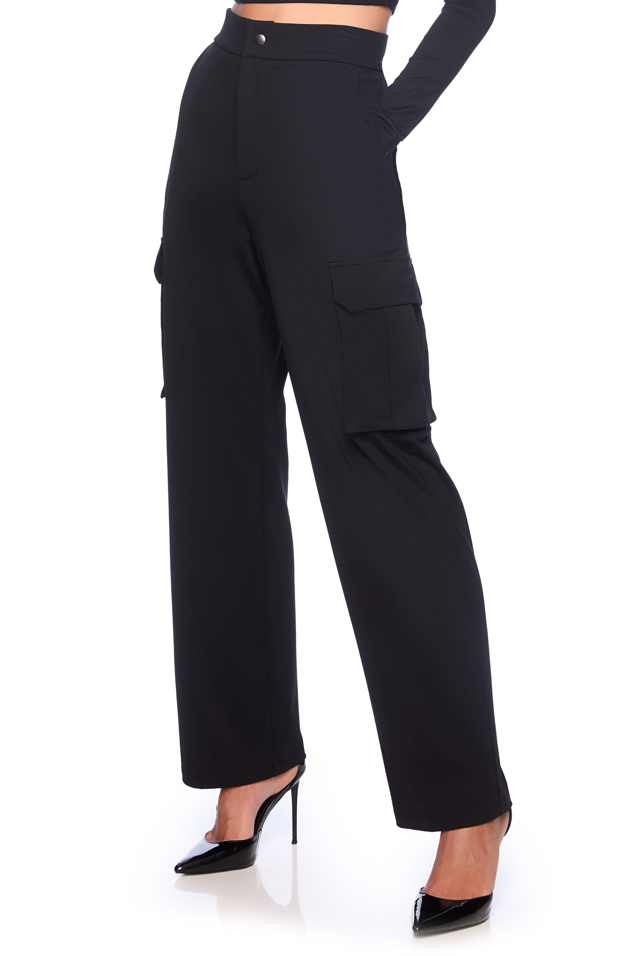 Susana Monaco Stretch Nylon Cargo Pants in Black 