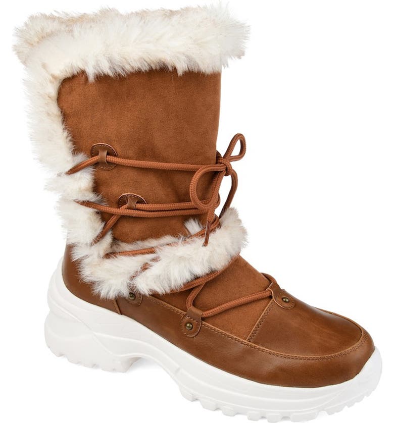 JOURNEE Polar Faux Fur Detail Boot, Main, color, TAN