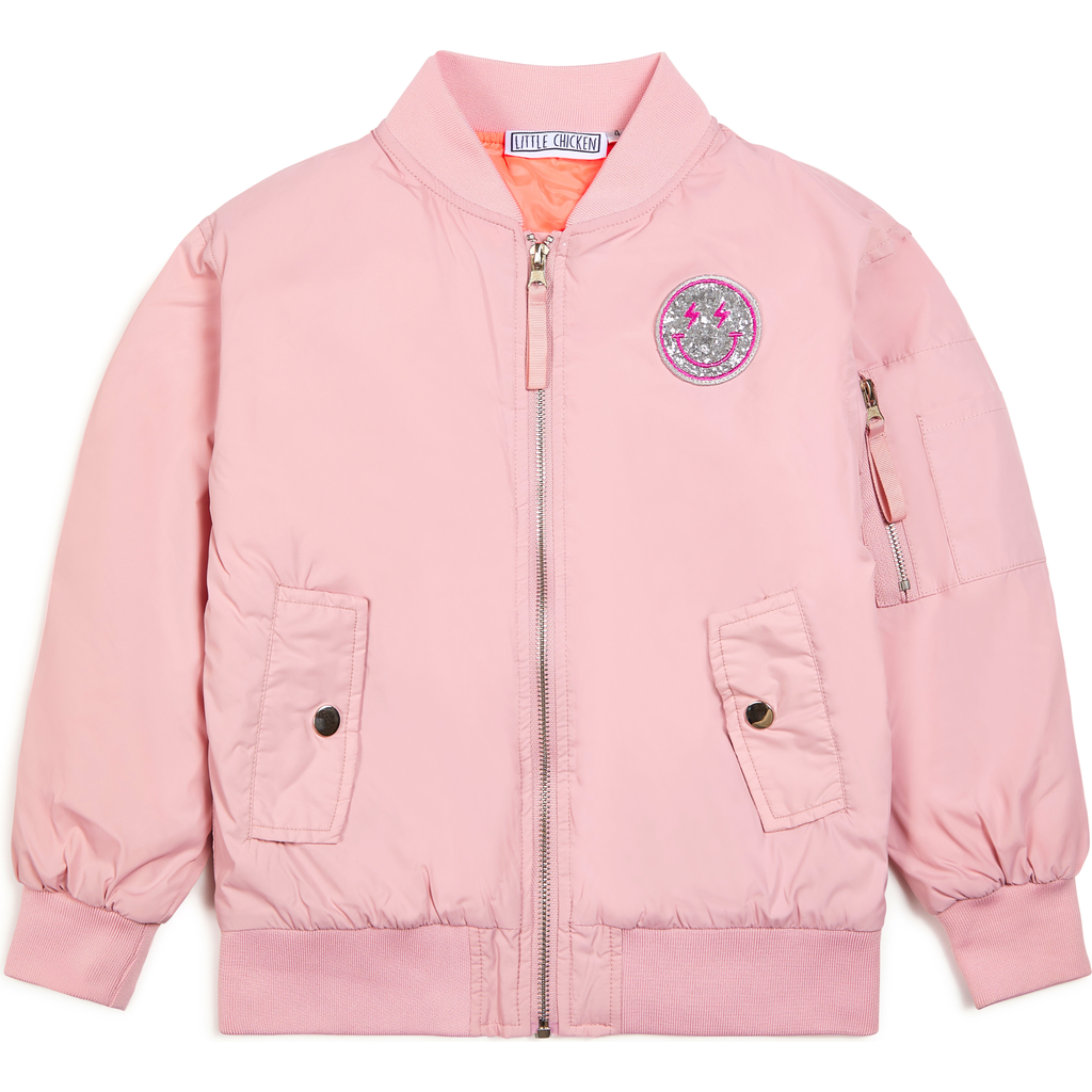 Little Chicken Girls' Sequin Lightning Bolt Bomber Jacket In Light Pink