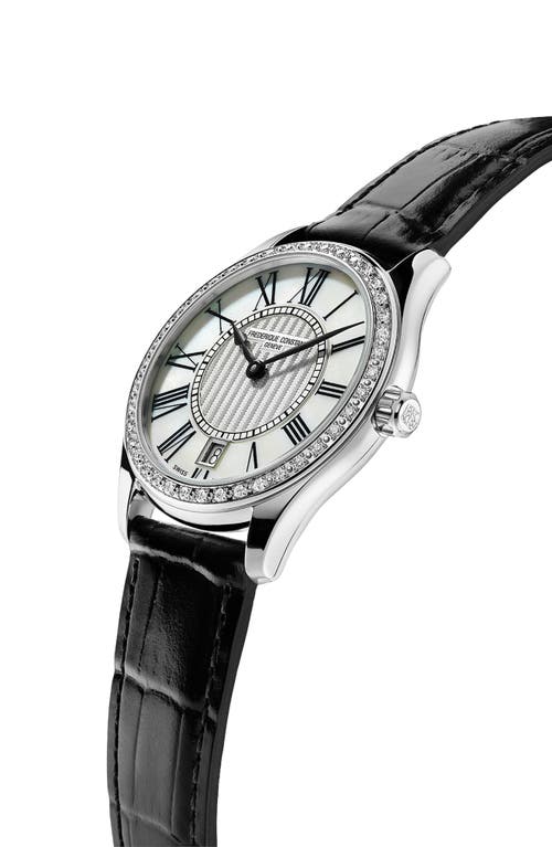 Frederique Constant Classics Diamond Leather Strap Watch, 36mm In Silverone