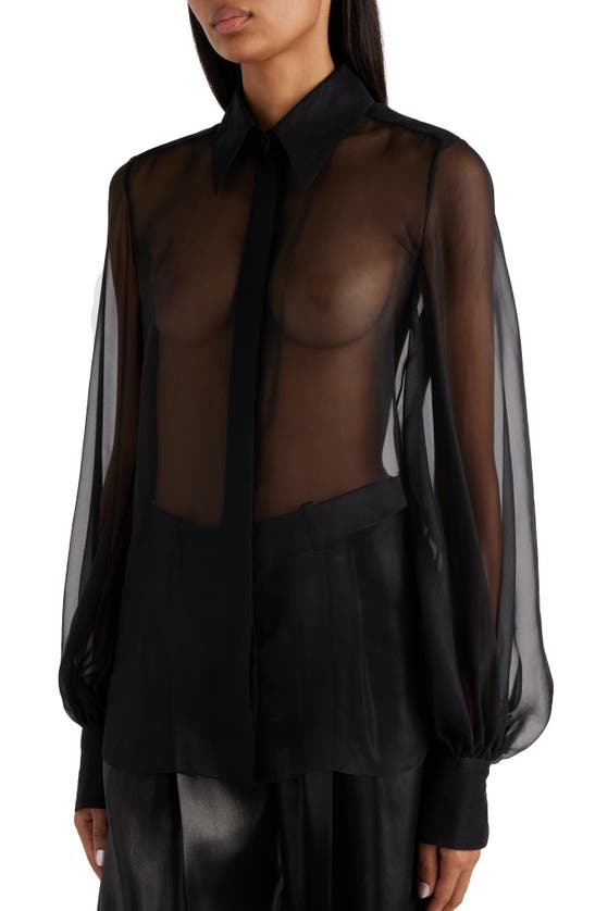 Shop Chloé Sheer Silk Button-up Shirt In Black