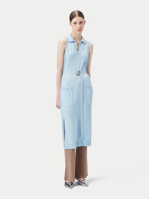 Gobi Mongolian Cashmere Sleeveless Silk Cashmere Polo Dress In Powder Blue
