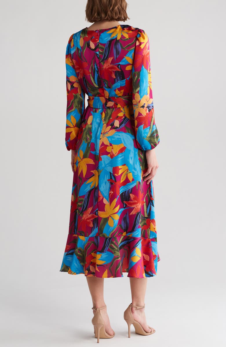 Tahari ASL Floral Long Sleeve Faux Wrap Midi Dress | Nordstromrack