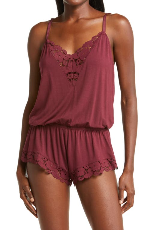 Eberjey Naya Lace Trim Jersey Knit Romper in Mulberry at Nordstrom, Size X-Small