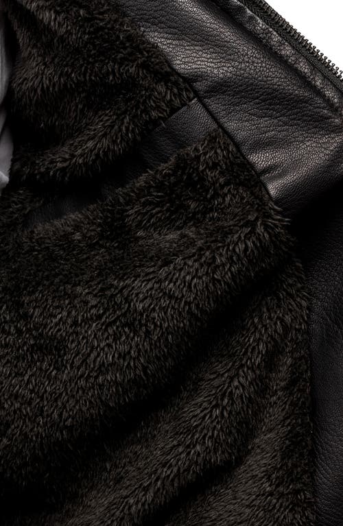 X-ray Faux Leather Hooded Moto Jacket With Faux Fur Lining In Black/white