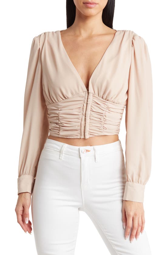 Love By Design Ruched Corset Crop Blouse In Shell