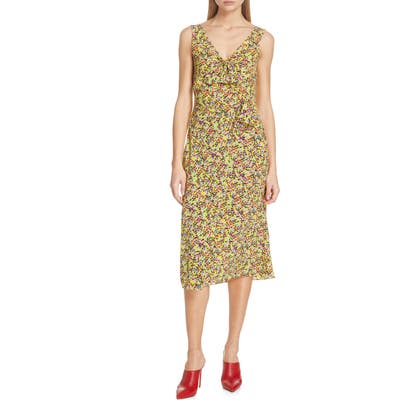 Saloni Penelope Floral Print Silk Midi Dress, Yellow