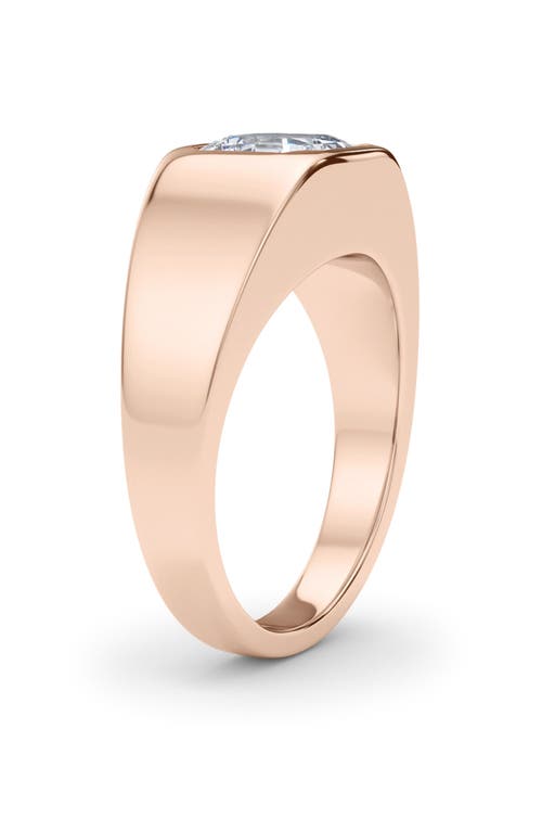 Hautecarat Asscher Cut Lab Created Diamond Signet Ring In 2.00 Ctw 18k Rose Gold