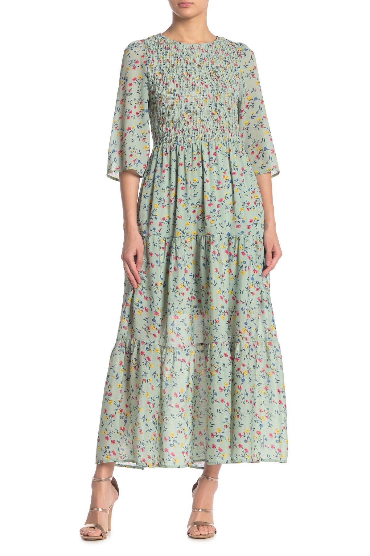 smocked bodice maxi dress