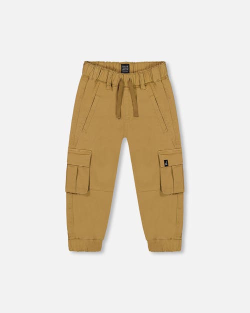 Shop Deux Par Deux Boy's Stretch Twill Cargo Jogger Pants Dark Beige In Lark