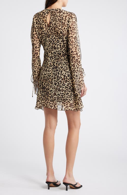 Shop Mango Leopard Print Long Sleeve Minidress In Beige/black