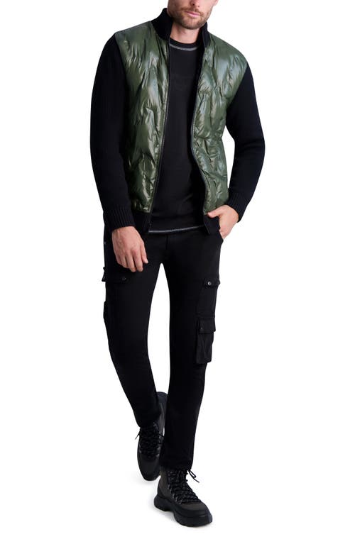 Shop Karl Lagerfeld Paris Quilted Front Zip Jacket In Black/olive