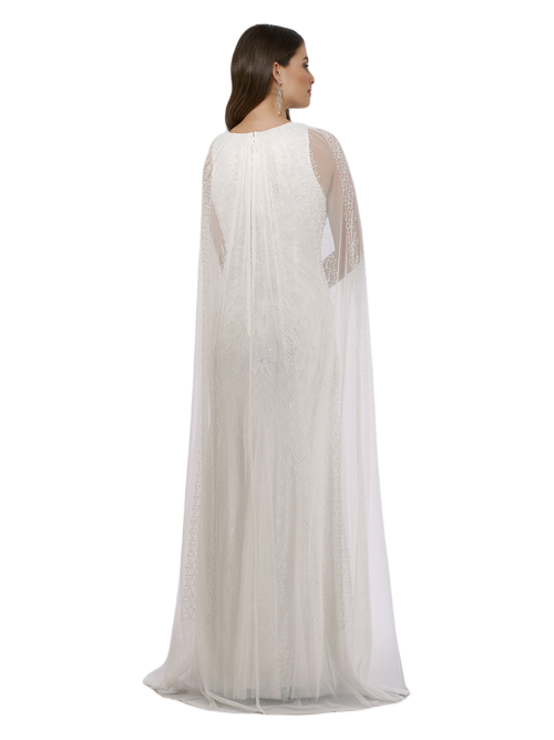 Lara New York Eve Beaded Cape Sleeve Wedding Dress In Ivory