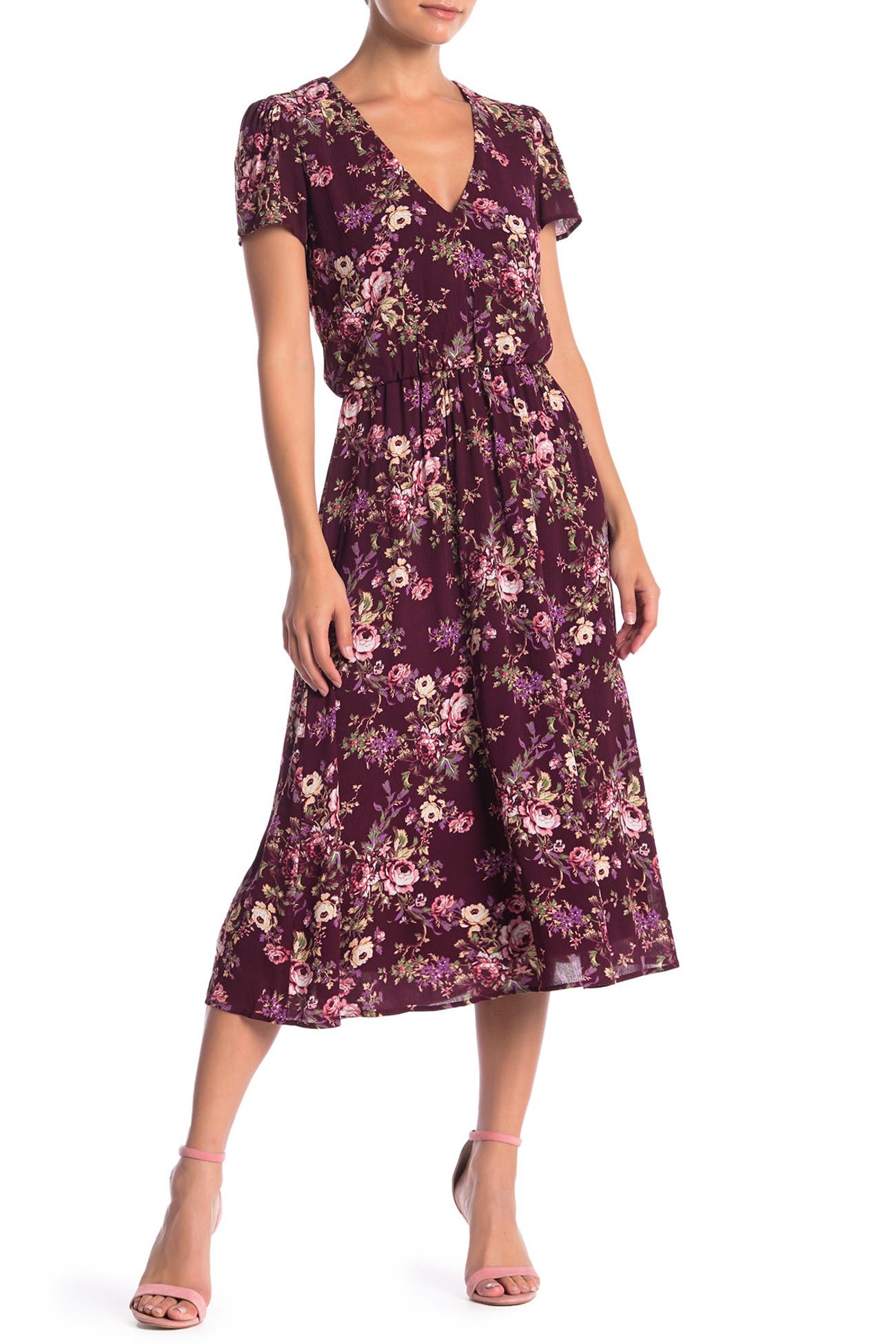 WAYF | Short Sleeve Floral Print Midi Dress | Nordstrom Rack