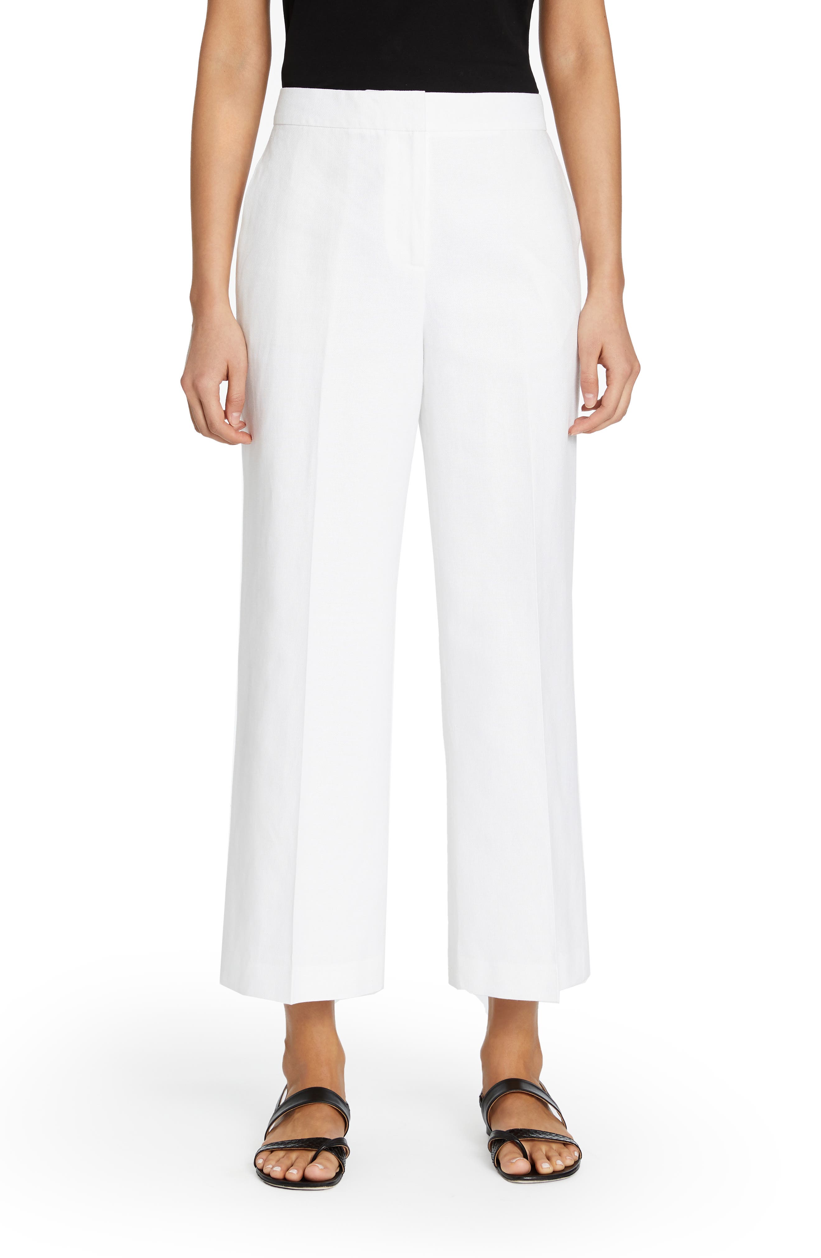 Linen Crop Wide Leg Pants In White 
