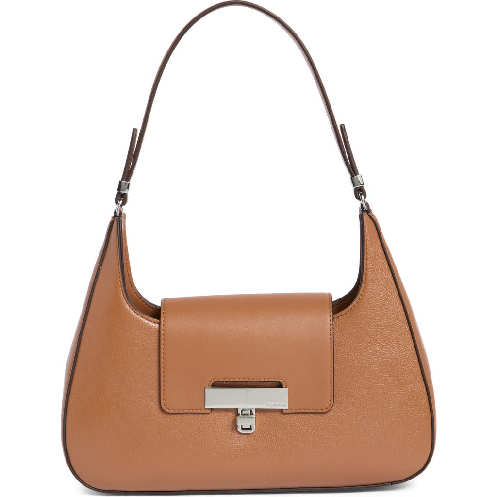Calvin Klein Becky Faux Leather Shoulder Bag In Brown