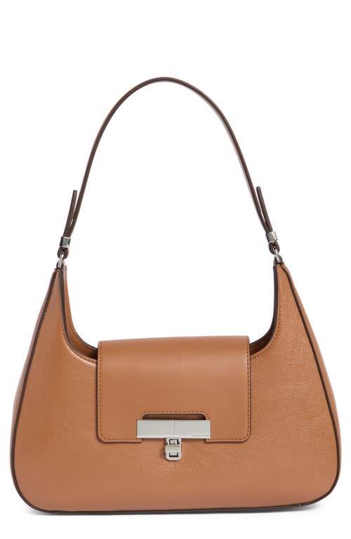 Shop Calvin Klein Becky Faux Leather Shoulder Bag In Caramel