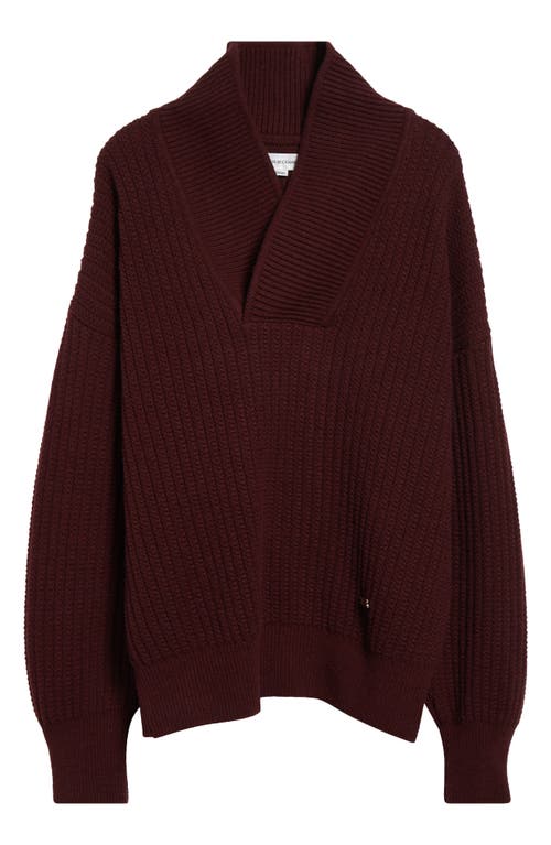 Shop Victoria Beckham Shawl Collar Lambswool Rib Sweater In Port