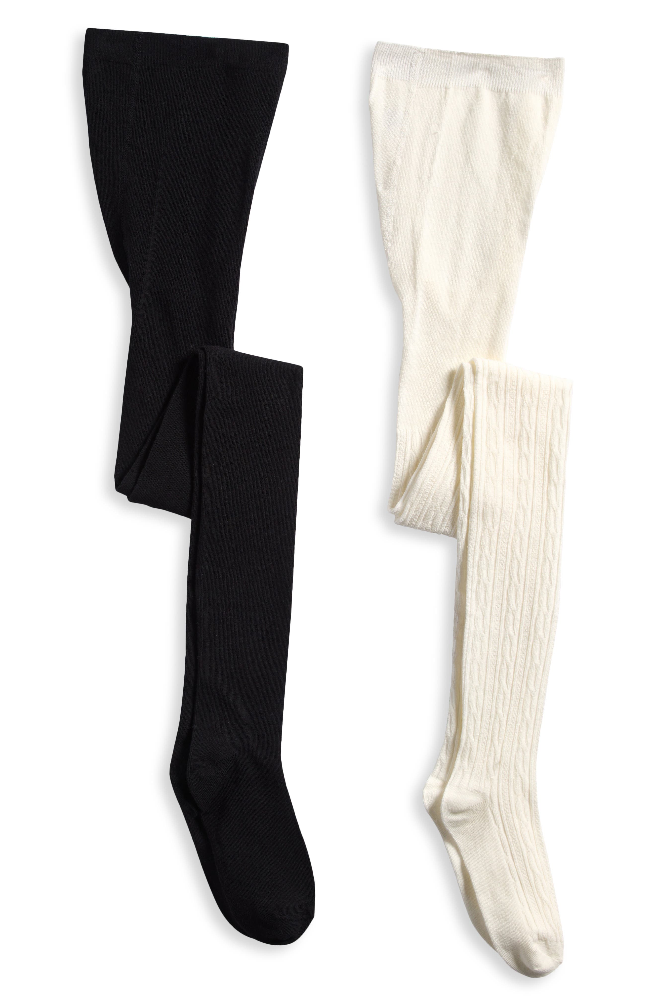 Capelli New York Kids' Assorted 2-Pack Cotton Blend Tights in Black/Ivory 
