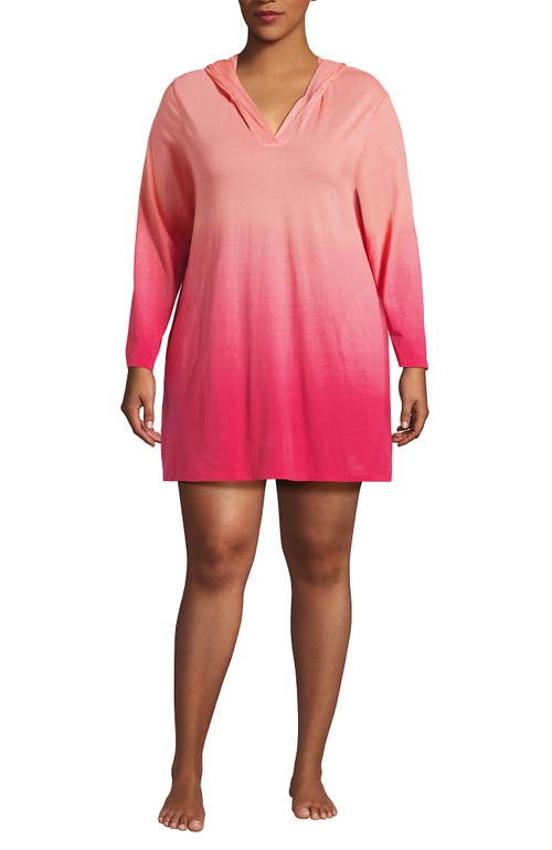 LANDS' END LANDS' END PLUS SIZE COTTON JERSEY LONG SLEEVE HOODED SWIM COVER-UP DRESS 