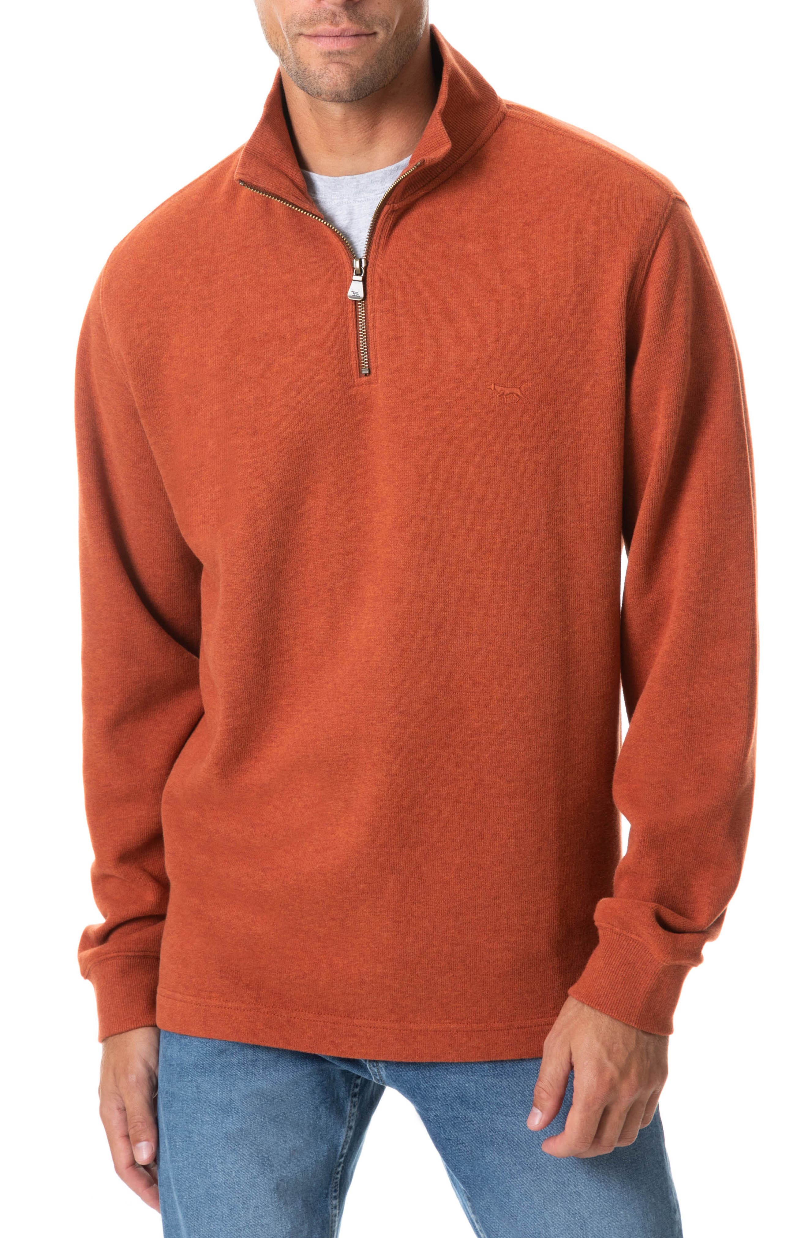 orange half zip fleece