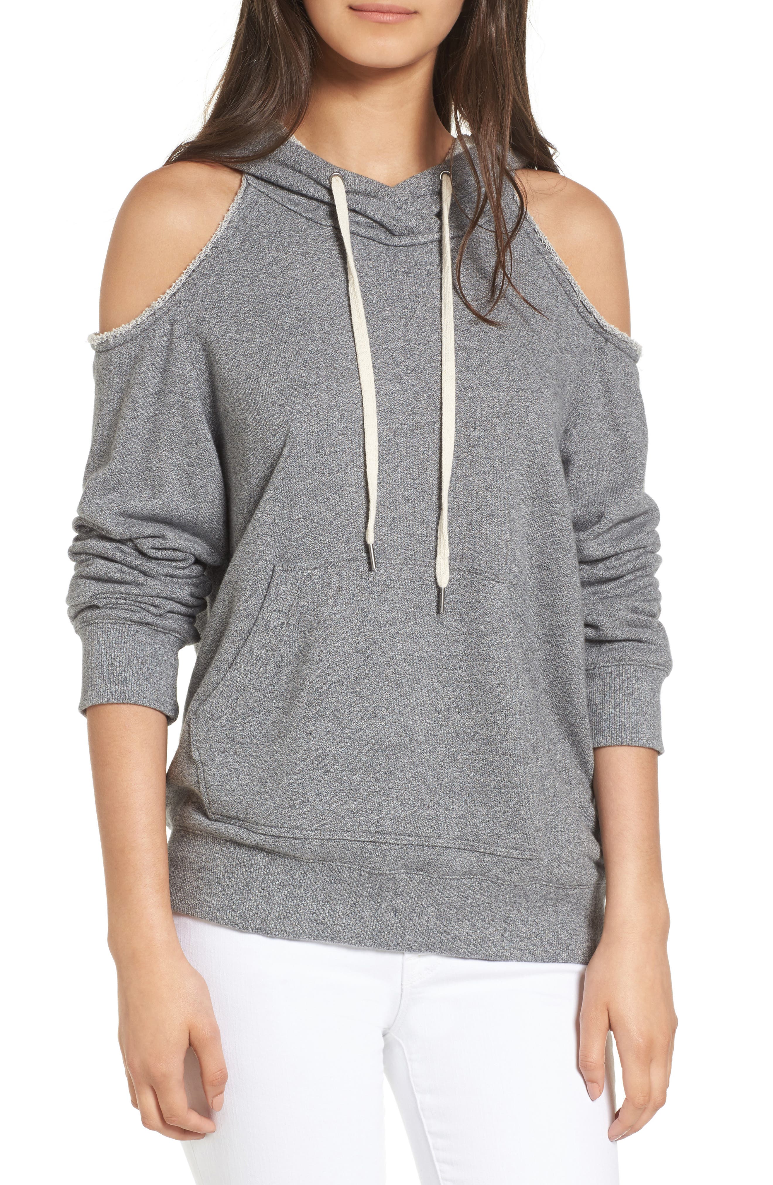 cold shoulder sweatshirt with hood