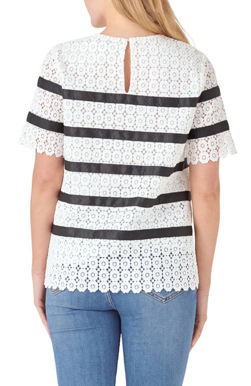 English Factory Lace Stripe Top In White/black