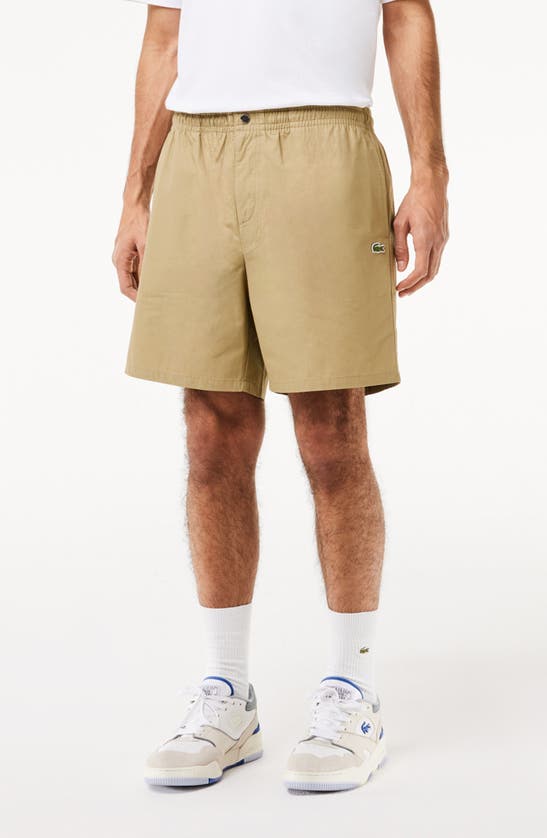 Shop Lacoste Relaxed Cotton Twill Shorts In Cb8 Lion