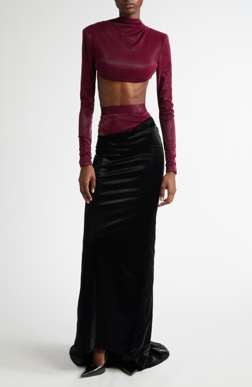 Shop Laquan Smith Hip Cutout Faux Leather Maxi Skirt In Oxblood/black