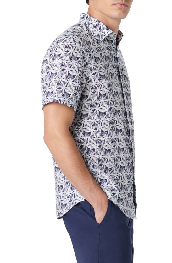 Shop Bugatchi Orson Leaf Print Short Sleeve Linen Button-up Shirt In Navy