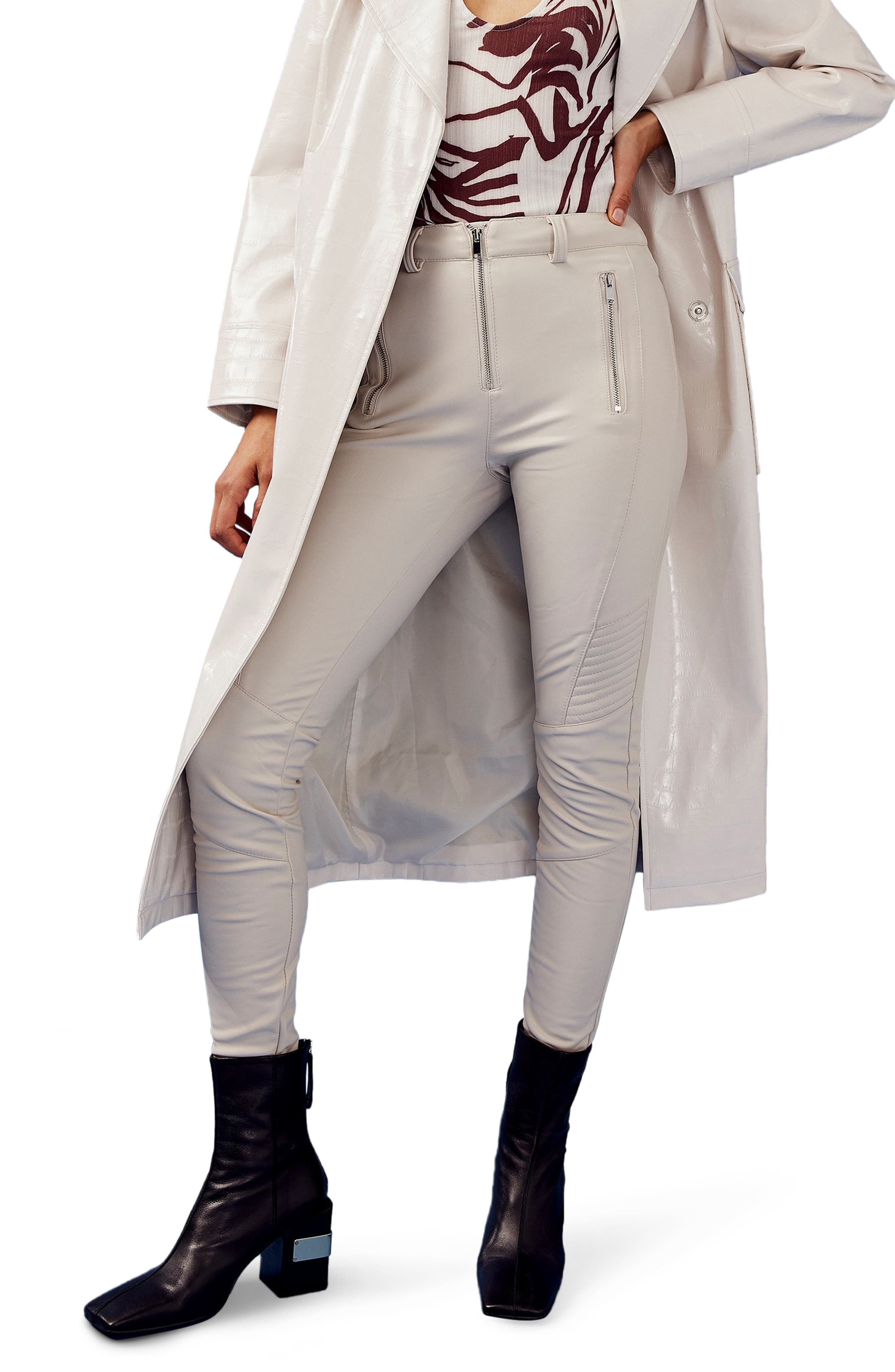 cream leather legging