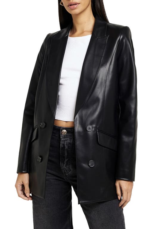 Double Breasted Faux Leather Blazer in Black